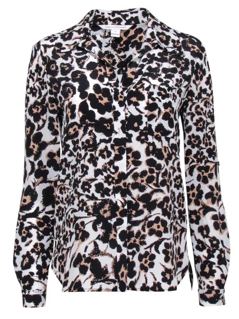 Diane Von Furstenberg Floral Leopard Print Blouse